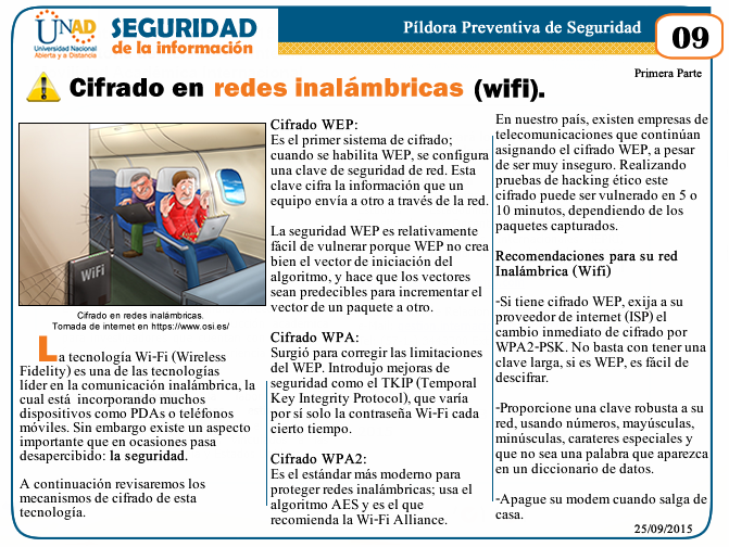 Cifrado en redes inalámbricas : Píldora Preventiva de Seguridad de la Información No. 09-2015