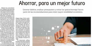 Líder de Economía habla sobre el ahorro, en el diario EL TIEMPO
