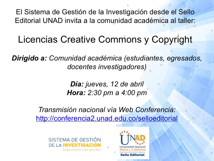 Taller: Licencias Creative Commons y Copyright. Programa Permanente de Formación en Investigación 2018 