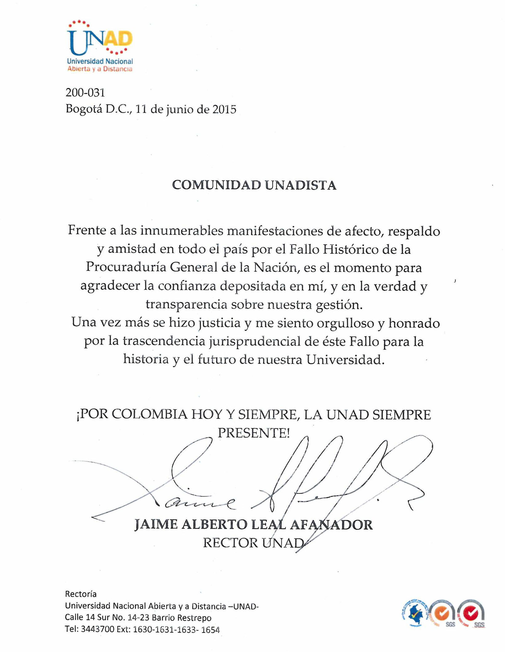 Fallo de la Procuraduría General de la Nación