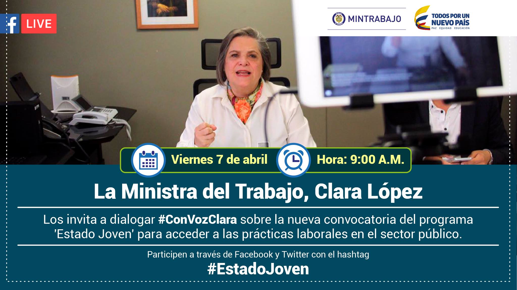 Invitación a participar en Facebook live de Estado Joven - MINTRABAJO
