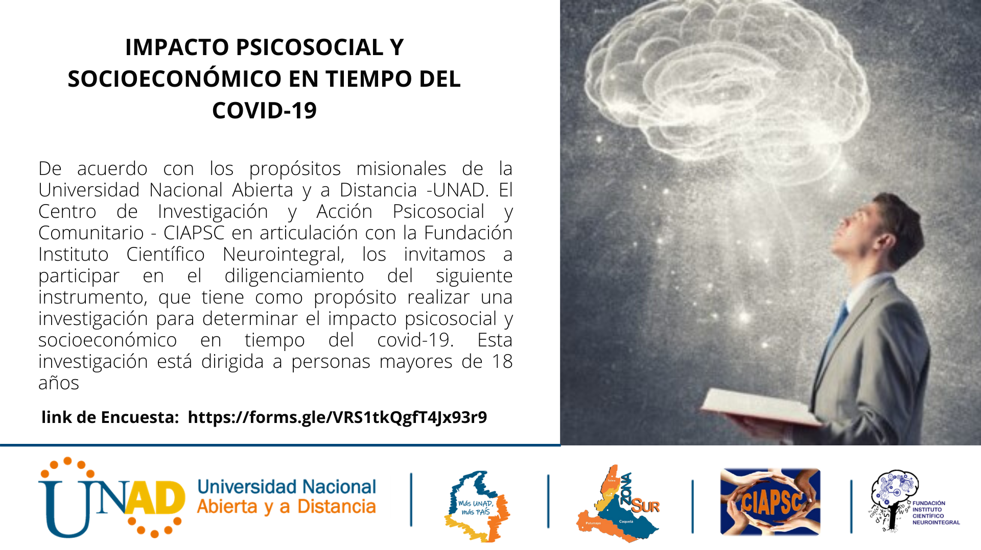Participe en la investigación que busca determinar el impacto psicosocial y socioeconómico en tiempos de COVID-19