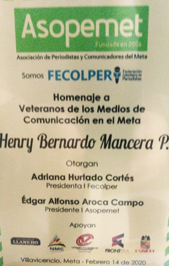 Docente del CEAD Acacías fue reconocido por la Asociación de Periodistas del Meta por su labor como periodista 