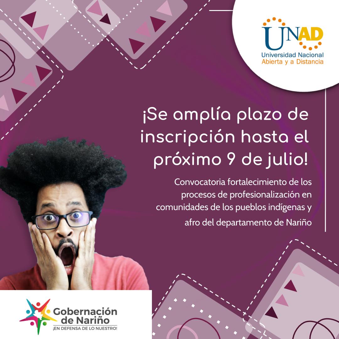 Se amplía plazo de inscripción en la convocatoria para­­ el fortalecimiento de los procesos de profesionalización en comunidades Afro e Indígenas del departamento de Nariño