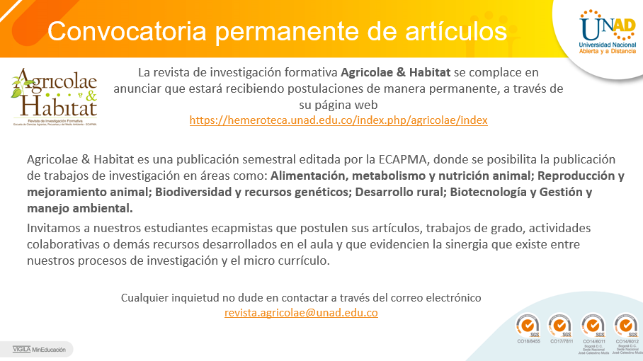 Participa en la convocatoria permanente de la revista de investigación Agricolae & Habitat de ECAPMA