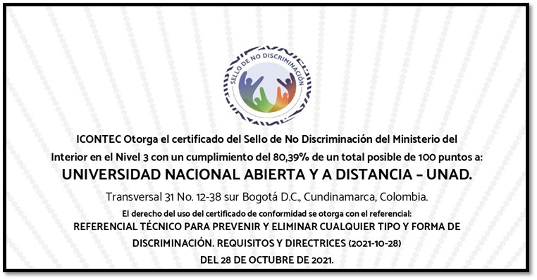 La UNAD fue certificada con el Sello de No Discriminación 