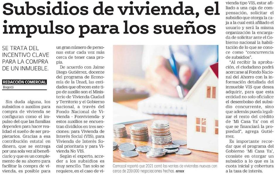 Docente de Economía habló, en el diario ADN, sobre los subsidios para compra de vivienda