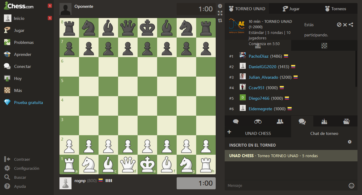 Primer torneo de ajedrez online - UNAD CCAV Sahagún