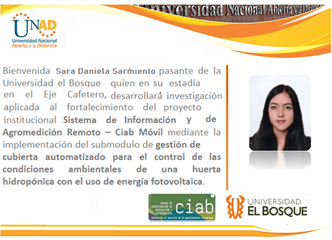 Por tercer año consecutivo el CIAB recibe en modalidad de pasantía estudiante de Bioingeniería de la Universidad del Bosque