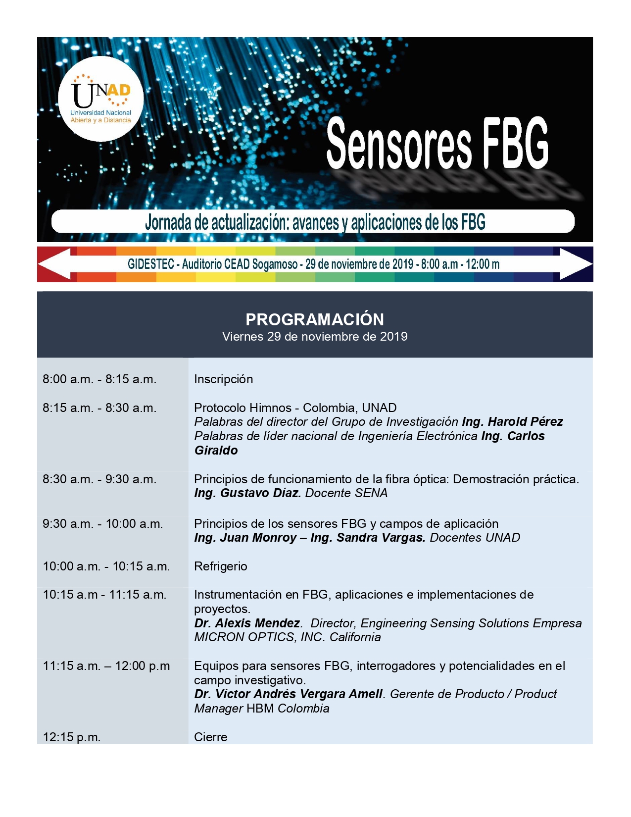 Jornada de actualización: Avances y aplicaciones de los FBG